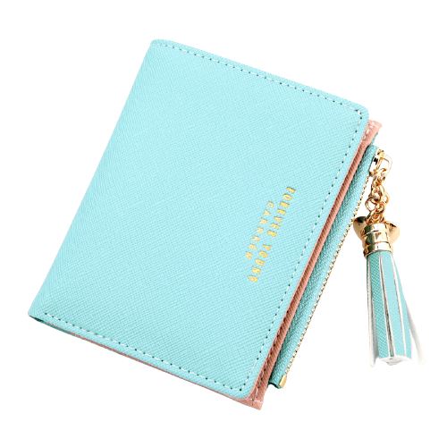 Portefeuille fin en simili cuir avec pompon - Le Classique™ bleu turquoise