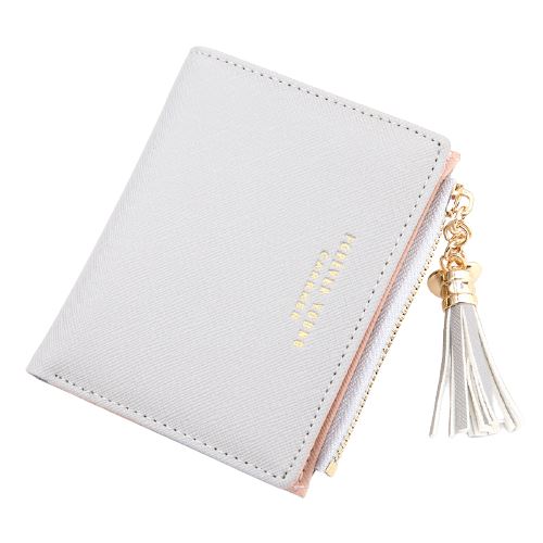 Portefeuille fin en simili cuir avec pompon - Le Classique™ gris clair