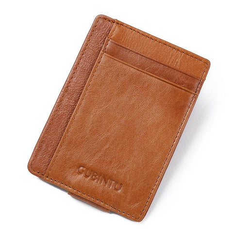 Portefeuille et porte-cartes fin en cuir RFID - L’élégant™ brun